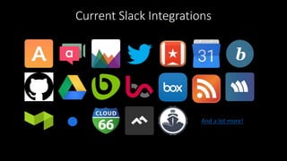 Current Slack Integrations
And a lot more!
 