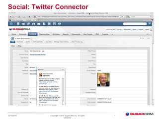 Social: Twitter Connector 12/15/2010 Copyright © 2010 SugarCRM, Inc. All rights reserved. 1 