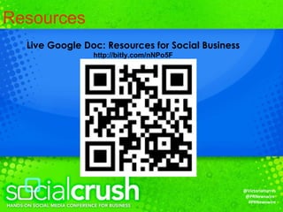 Resources Live Google Doc: Resources for Social Business http://bitly.com/nNPo5F 