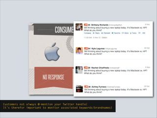 Customers not always @-mention your Twitter handle!  
It’s therefor important to monitor associated keywords/brandnames!
 