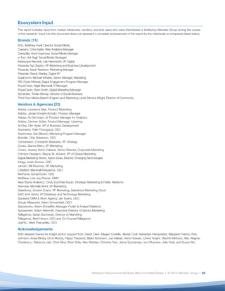 24
Spiceworks, Adam Schaeffer, Manager, Public 
Analyst Relations
Spiceworks, Adam Weinroth, Executive Director of
Vendor Marketing
Tellagence, Sarah Buchanan, Director of Marketing
Tellagence, Matt Hixson, CEO and Co-
FounderTellagence
uberVU, Mark Pascarella, CEO
Acknowledgements
With deepest thanks for insight and/or support from:
David Clark, Megan Costello, Alistair Croll, Sebastian
Hempstead, Margaret Francis, Rob Johnson, Israel
Mirsky, Chris Moody, Filippo Passerini, Blake Robinson,
Jud Valeski, Asha Hossain, Cheryl Knight, Vladmir
Mirkovic, Alec Wagner, Charlene Li, Rebecca Lieb, Chris
Silva, Brian Solis, Alan Webber, Christine Tran, Jaimy
Szymansky, Jon Cifuentes, Julie Viola, and Susan Wu.
 