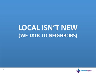 LOCAL	
  ISN’T	
  NEW	
  
                  (WE	
  TALK	
  TO	
  NEIGHBORS)	
  
         This	
  is	
  a	
  product	
  



25	
  
 
