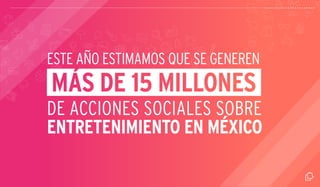 ESTE AÑO ESTIMAMOS QUE SE GENEREN 
DE ACCIONES SOCIALES SOBRE 
ENTRETENIMIENTO EN MÉXICO 
 