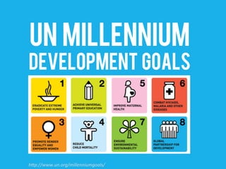 UN Millennium
DEVELOPMENT GOALS
hp://www.un.org/millenniumgoals/	
  
 