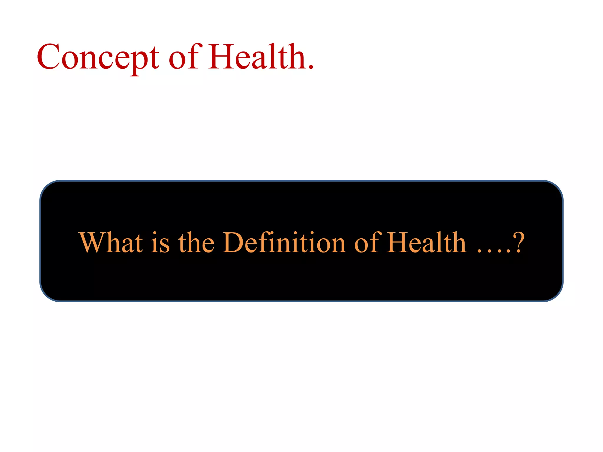 Concept of Health.

What is the Definition of Health ….?

 