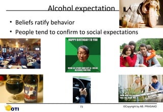Alcohol expectation
• Beliefs ratify behavior
• People tend to confirm to social expectations

73

©Copyright by AB. PRASAAD

 