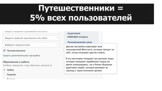 Путешественники =
5% всех пользователей
 