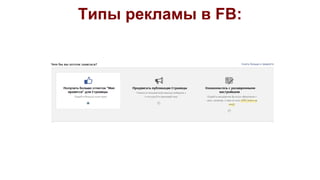 Типы рекламы в FB:
 
