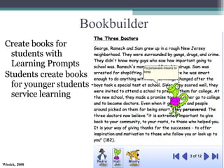 Create books for students with Learning Prompts Students create books for younger students - service learning Bookbuilder 