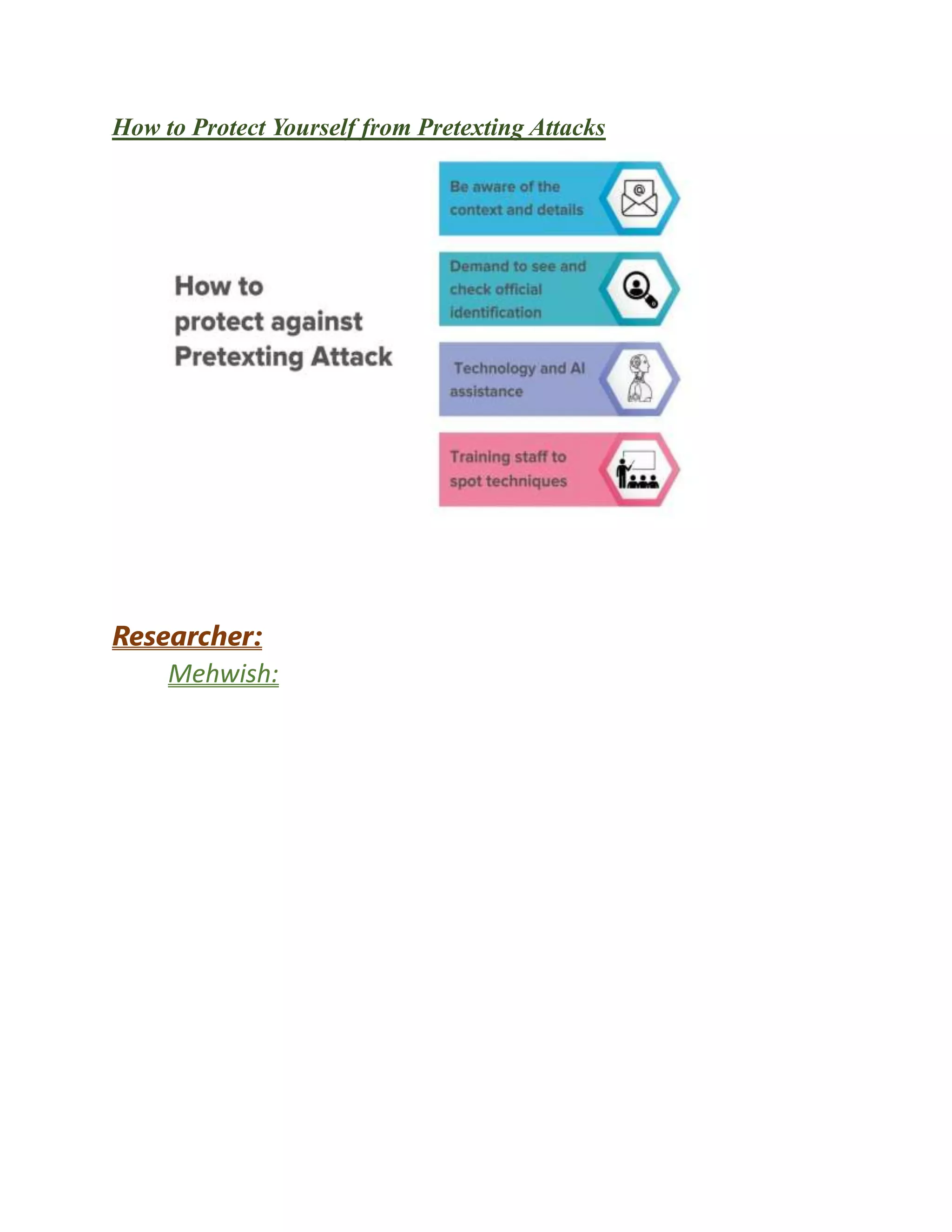 How to Protect Yourself from Pretexting Attacks
Researcher:
Mehwish:
 