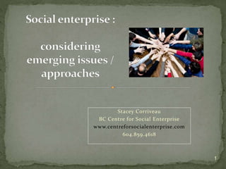 Stacey Corriveau
BC Centre for Social Enterprise
www.centreforsocialenterprise.com
604.859.4618
1
 