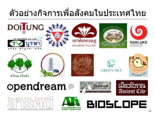 ่ ั
ตัวอย่างกิจการเพือสงคมในประเทศไทย




                                    18
 