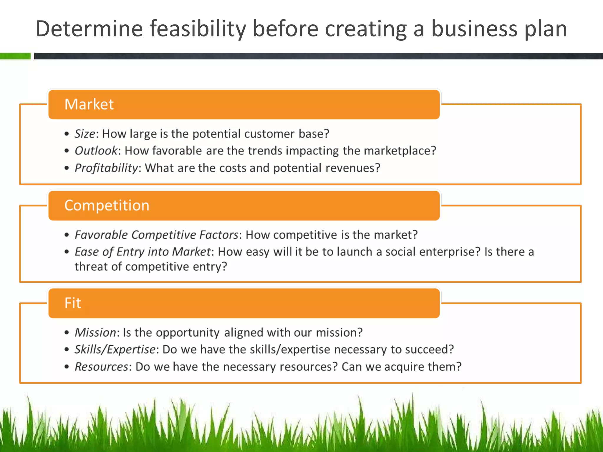 Determine feasibility before creating a business plan 