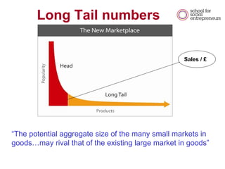 Long Tail numbers  The potential aggregate size of the many small markets in goodsmay rival that of the existing large market in goods Sales / ? 