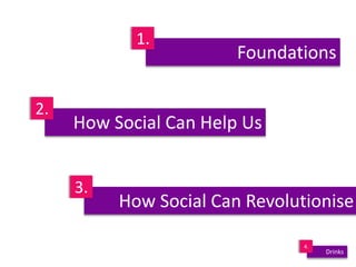 1.
                        Foundations

2.
     How Social Can Help Us


     3.
          How Social Can Revolutionise

 ...