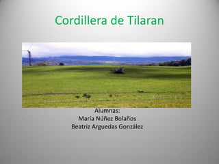 Cordillera de Tilaran




            Alumnas:
     María Núñez Bolaños
   Beatriz Arguedas González
 
