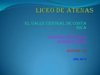 El Valle Central de Costa
Rica
Yariana Arguedas
Victoria Arias
Sección: 7-2
Año: 2013
 