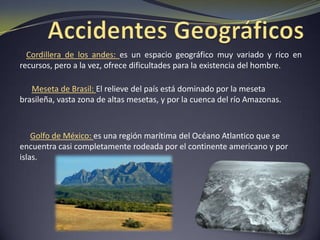 El Caribe           El Caribe se ubica, en su totalidad, al norte de la línea ecuatorial, entre el océano Atlántico, el golfo de México y el mar Caribe. Forma un  gran arco que se extiende desde las cercanías de la Península del Yucatán, en México, bordeando el océano Atlántico, y encerrando todo el mar Caribe, hasta las costas de América del Sur.
