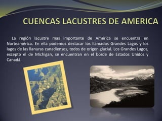Vertientes hidrográficasHay tresvertientesprincipales, hacialascualesfluyenlasaguas de los rios:Vertiente Ártica: sus ríos son helados gran parte del año.La vertiente Atlántica: posee ríos de gran longitud y cuencas amplias.La Vertiente del Pacifico: los ríos son cortos y tienen corrientes abruptas, debido a las pendientes.