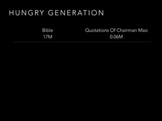 H U N G RY G E N E R AT I O N
Bible 
17M
Quotations Of Chairman Mao 
0.06M
 