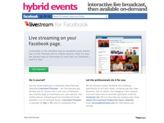 hybrid events   interactive live broadcast,
                then available on-demand
 