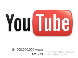 34.000.000.000 views
                       op 1 na grootste zoekmachine
             per dag   50% stijging vorig jaar
 