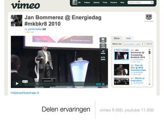 Delen ervaringen   vimeo 9.000, youtube 11.000
 