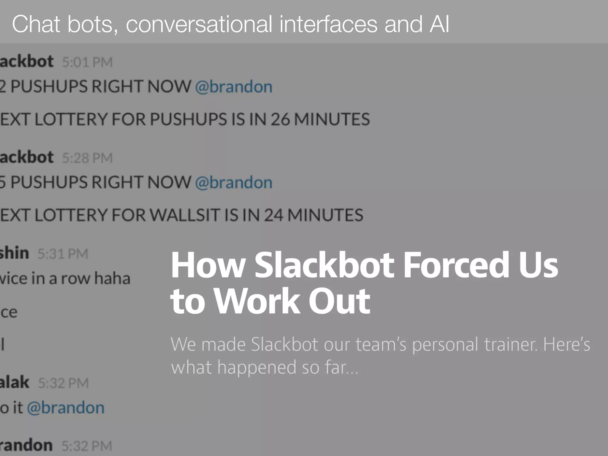Chat bots, conversational interfaces and AI
 