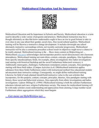 Social Foundations Of Multicultural Education | PDF