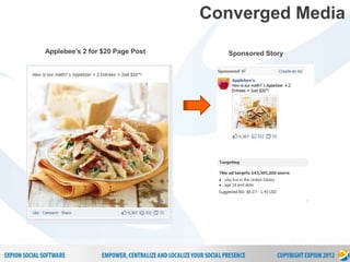 18
P r o p r i e t a r y & C o n f i d e n t i a l
Converged Media
Applebee’s 2 for $20 Page Post Sponsored Story
 