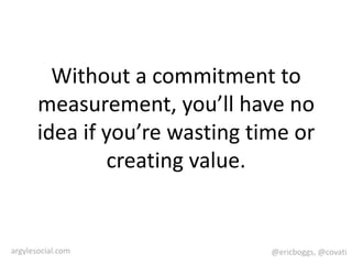 Without a commitment to measurement, you’ll have no idea if you’re wasting time or creating value.