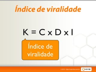 Índice de viralidade

  K=CxDxI
   Índice de
   viralidade
                © 2010 - http://corp.hive.com.br
 