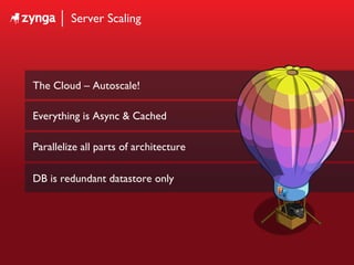 Server Scaling The Cloud – Autoscale! Everything is Async & Cached Parallelize all parts of architecture DB is redundant datastore only 