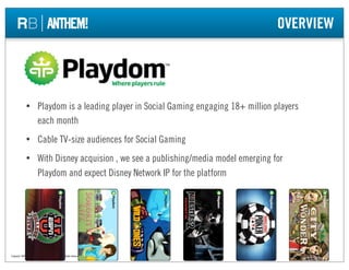 OVERVIEW




             •          Playdom is a leading player in Social Gaming engaging 18+ million players
           ...