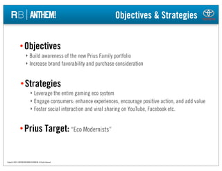 Objectives & Strategies


                   Objectives
                           ‣ Build awareness of the new Prius Fam...