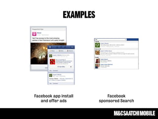 EXAMPLEs
Facebook app install
and offer ads
Facebook
sponsored Search
 