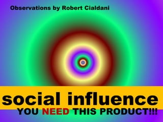 social influence
YOU NEED THIS PRODUCT!!!
Observations by Robert Cialdani
 