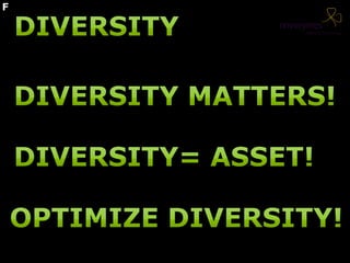 Statistical method: Fisher’s exact test
Diversity dimensions: seniority, tenure, rank, site
F
 