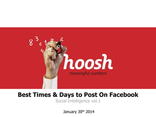Best Times & Days to Post On Facebook
Social Intelligence vol.1
January 30th 2014

 