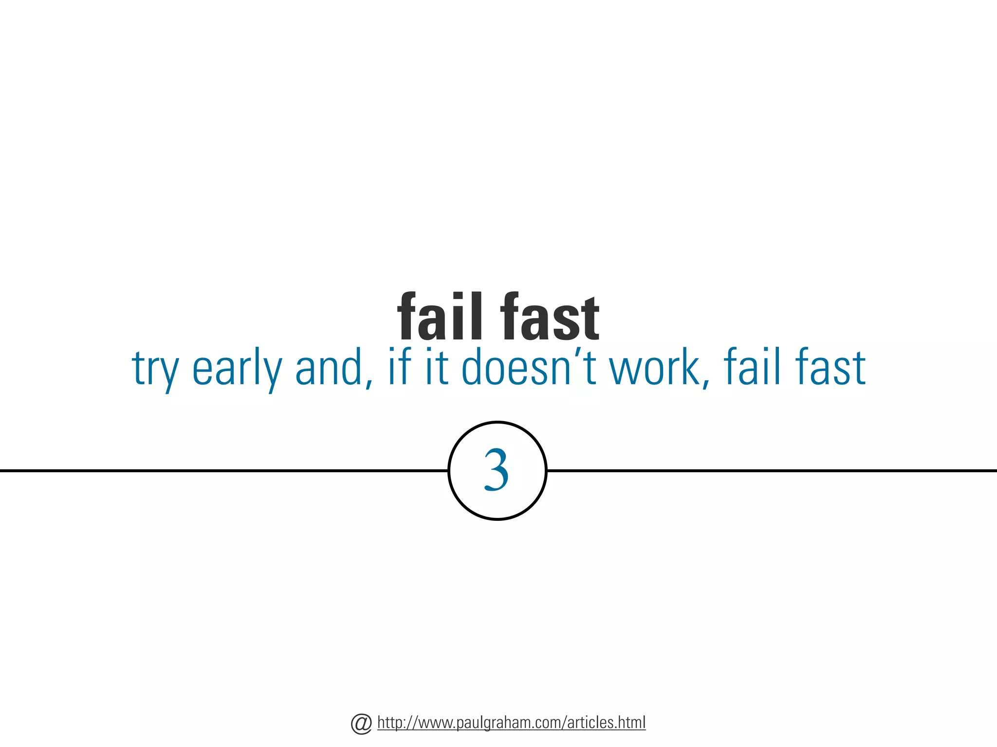 fail fast
3
try early and, if it doesn’t work, fail fast
http://www.paulgraham.com/articles.html
@
 