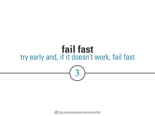 fail fast
3
try early and, if it doesn’t work, fail fast
http://www.paulgraham.com/articles.html
@
 
