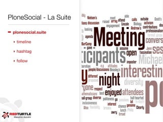 Massimo Azzolini
PloneSocial - La Suite
➡ plonesocial.suite
‣ timeline
‣ hashtag
‣ follow
 