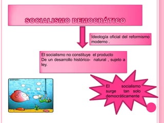 SOCIALISMO DEMOCRÁTICO Ideología oficial del reformismo moderno .El socialismo no constituye  el productoDe un desarrollo histórico-  natural , sujeto a ley.El socialismo surge  tan solo democráticamente 