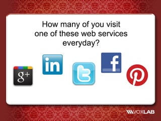 How many of you have
an active account on one
 of these web services?
 