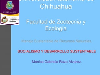 Universidad Autónoma de
       Chihuahua

   Facultad de Zootecnia y
          Ecología

 Manejo Sustentable de Recursos Naturales.

SOCIALISMO Y DESARROLLO SUSTENTABLE

       Mónica Gabriela Razo Álvarez.
 