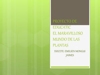 PROYECTO DE
EDUCATIC
EL MARAVILLOSO
MUNDO DE LAS
PLANTAS
DOCETE: EMILSEN MONGUI
JAIMES
 