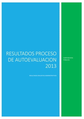 RESULTADOS PROCESO
DE AUTOEVALUACION
2013
RESULTADOS ENCUESTAS ADMINISTRATIVOS
CONTADURIA
PÚBLICA
 