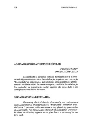 Socialização e formação escolar   dubet