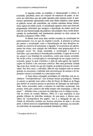 Socialização e formação escolar   dubet