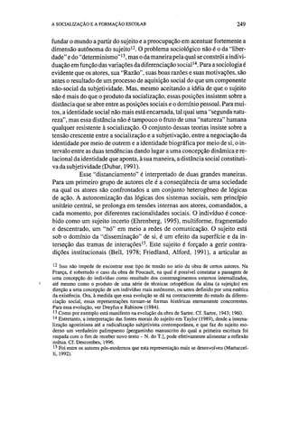 Socialização e formação escolar   dubet